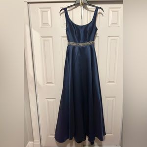 Navy blue satin prom gown with beaded accents size 5/6 Macys